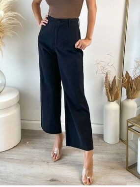 Monrow Revolve Wide Leg Pants Womens Small Chino High Rise Black Crop K